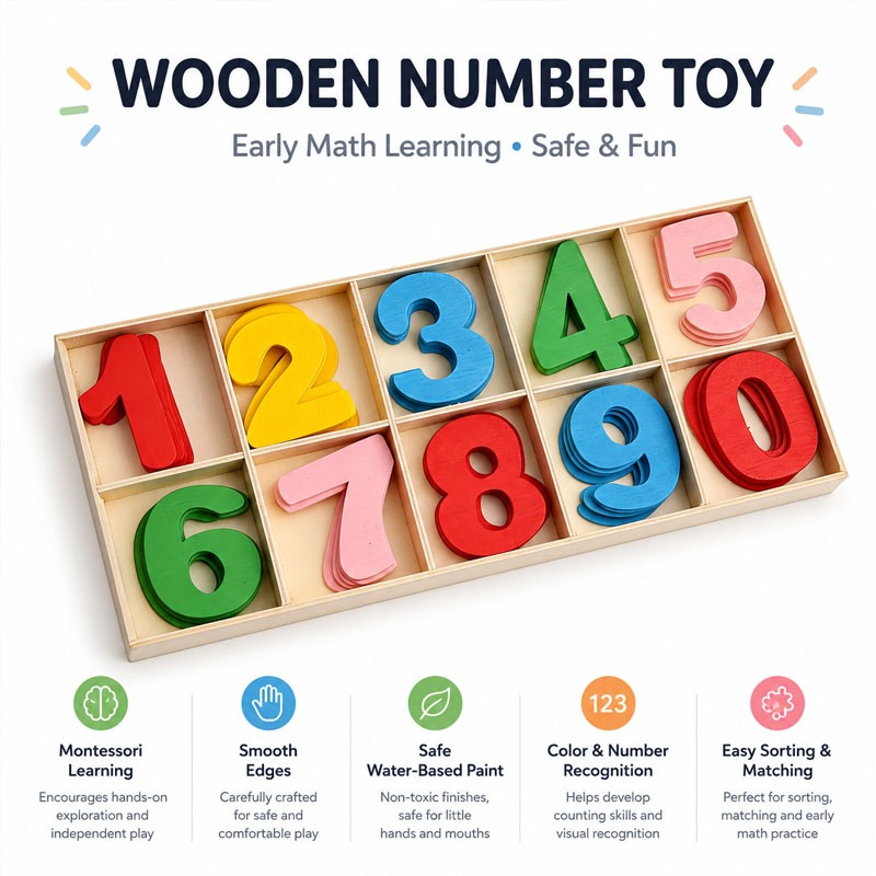 Wooden Number Set Craft Digits - Kids Education Name 评论和价格